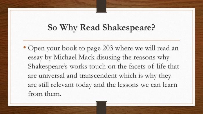 Why read shakespeare by michael mack